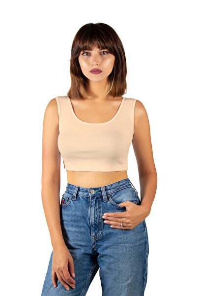 Terapi Men Κρεμ Ανοιχτόχρωμο Εφαρμοστό Ριμπ Κροπ Τοπ Αθλητικό Τοπ με Φαρδιές ...