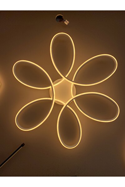 Zeya Lighting Yüksek Aydınlatmalı Papatya Model Beyaz Gövde Rengi Tavana Yapışık Plofonyer Modern 3 Renk Led Avize