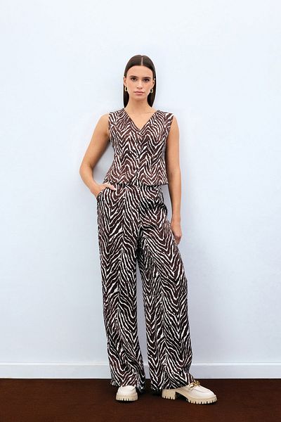 Sateen Pantaloni cu model zebră - maro