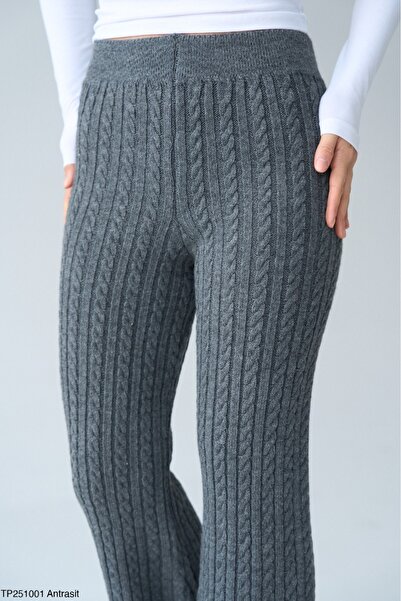 Lupies Kadın Antrasit Saç Örgülü İspanyol Paça Triko Pantolon