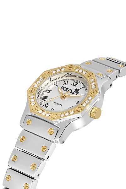 Poloair Romen Rakamlı Vintage Kadın Kol Saati Gümüş Gold PL-1502B4x