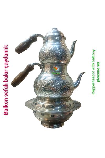 SAFİR ÇAY KAZANLARI Copper Teapot Balcony Sefasi - Set with Tin and Teapot