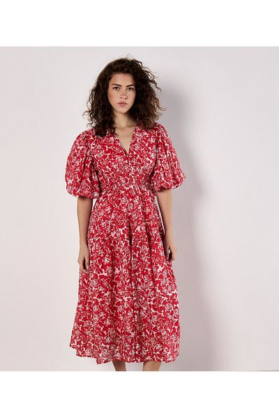 Apricot Gestuftes Midikleid Mit Rosenmuster