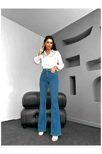 Ramrod Olivier Blugi Flare Medium Blue Jeans Flare cu talie înaltă Confortabil (Extra confortabil) Drv