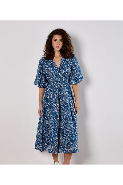 Apricot Gestuftes Midikleid mit Rosenmuster