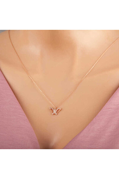 KENPAZAR 925 Ayar Gümüş Rose Kelebek Kadın Gümüş Kolye