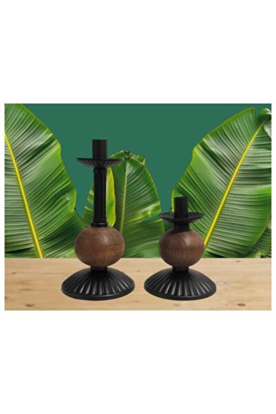 DEDE İKİLİ PİNO MUMLUK AHŞAP TOP DETAYLI SİYAH