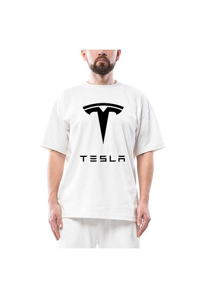 Z zepplin Λευκό μπλουζάκι με λογότυπο Tesla Oversize