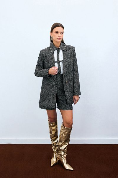 Sateen سترة تويد كلاسيكية - بني