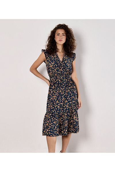 Apricot Geblümtes Bardot-maxikleid