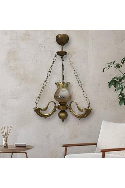 DEDE Honey Color Glass Single Riga Chandelier Antiqued with Chain