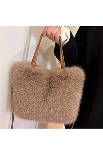 ALİVİONS Geantă de pluș pufoasă, curea de umăr reglabilă, geantă de mână cu d...