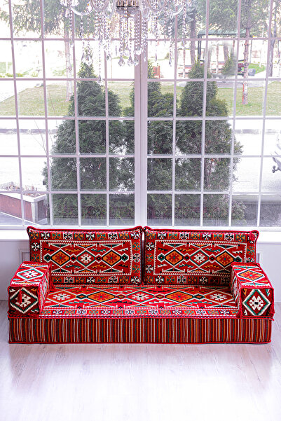 BAKIRÖZÜ HOME Şark Köşesi Takımı Konsepti Kırmızı Anadolu Modeli 5 Parça (20 CM MİNDER KALINLIĞI)