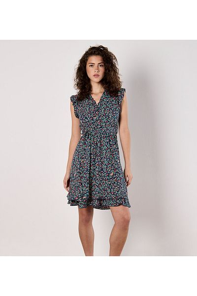 Apricot Blumenwald-rüschen-ditsy-kleid