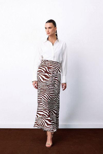 Sateen Fusta cu model zebră de culoare maro