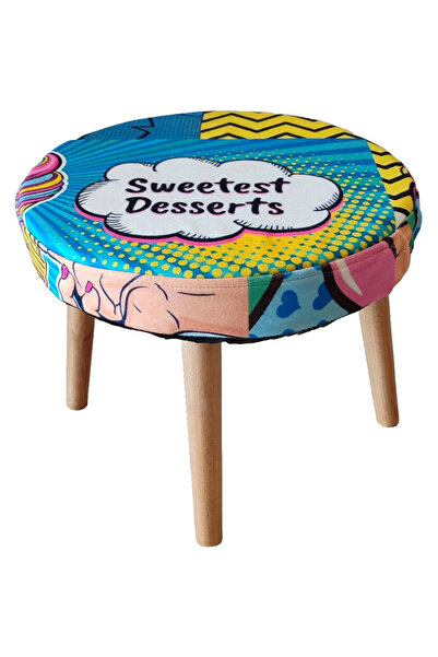 ustaagac Puf Koltuk Tabure // UA-PUF-009 Karikatür Desen Ekonomik  // Ahşap G...