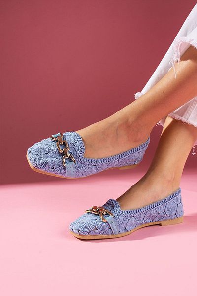 FUGA MODA Balerini Marsa Baby Blue Circle cu centură de perle brodate