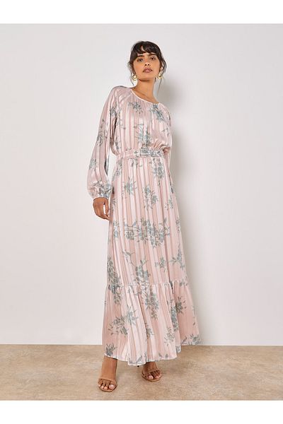 Apricot Silhouette Floral Satin Schimmer Maxi Kleid