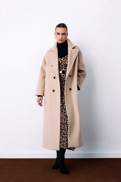 Sateen Beige Long Double Breasted Coat