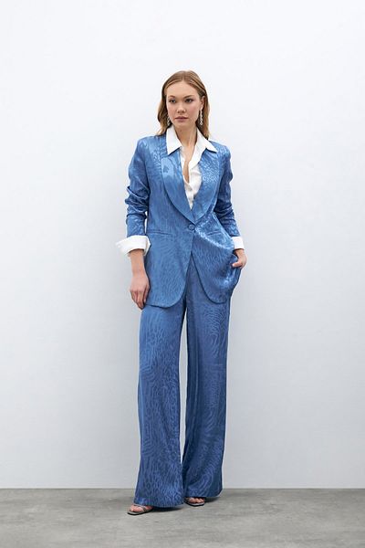 Sateen Pantaloni din satin cu model - Indigo