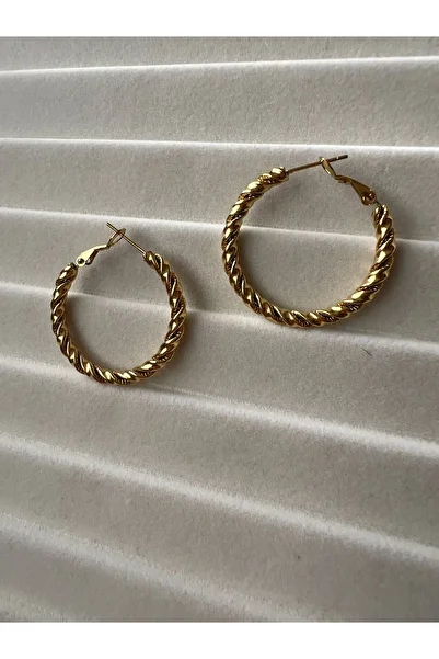 Goche Bijuteri Gold Yellow Twist - Gold Steel Earrings