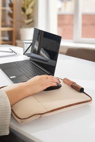 HAMUR Mousepad Suport pentru încheietura mâinii/Tampă/Pernă Suport pentru tabletă Suport pentru telefon Pânză lavabilă Detaliu din piele Bej