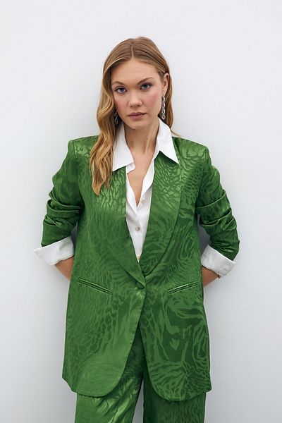 Sateen Patterned Satin Jacket - Green