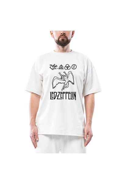 Z zepplin Λευκό μπλουζάκι Led Zeppelin Zoso Oversize