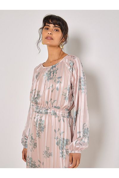 Apricot Silhouette Floral Satin Schimmer Maxi Kleid