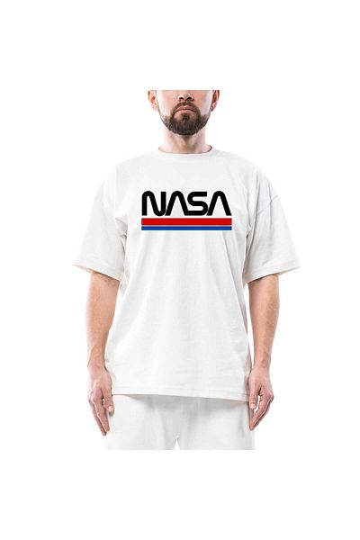 Z zepplin Nasa Red Blue Oversize Λευκό T-Shirt
