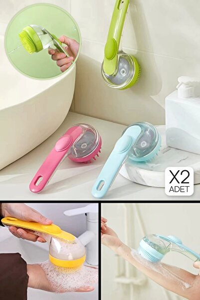 Tilbe Home 2'li Şampuan Hazneli Duş Saç Fırçası Yumuşak Silikon Dişli Tarak V...