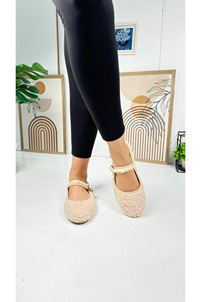 Nstil Beige Women's Shoes - Buckle, Low Heel, Serrated Plush Sole, Oval Toe 377