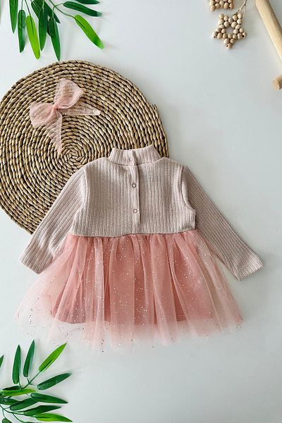 Minigimin Cicileri Baby Girl Dress with Lurex Tutu of My Mini - Powder