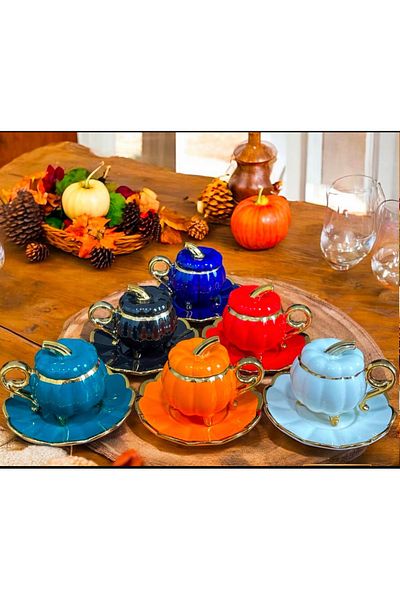 Lavin Muba Concept Coffee Cup Set with Honey Cup Lid for 6 Persons Colored Porcelain Foot