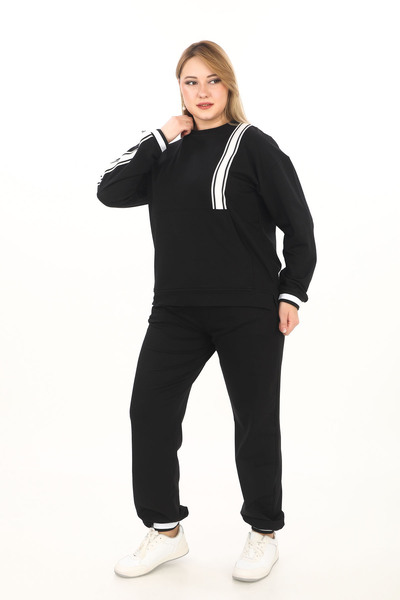 zitex طقم بدلة رياضية من القطن الممشط بجيب الكنغر وتفاصيل مخططة باللون الأسود