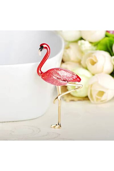 ESJ Kırmızı Zarif Flamingo Kadın Broş Ölçü: 3*5 cm