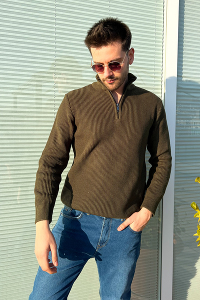 ModaPlaza Pulover pentru bărbați cu guler și fermoar 220