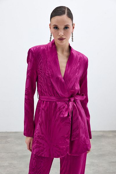 Sateen Jachetă lungă cu model cu curea - fucsia