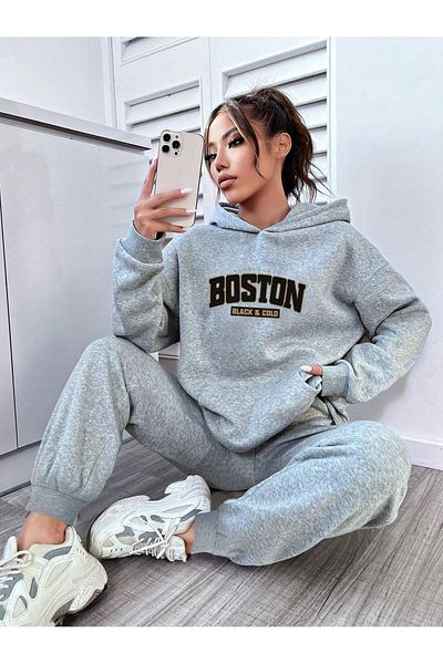 OVER HEAD Oversize Γυναικείο Σετ Hoodie και Jogger - Σετ αθλητικών φόρμων με στάμπα Boton
