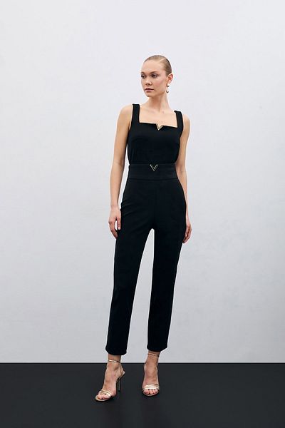 Sateen Black Trousers - Waist Accessories