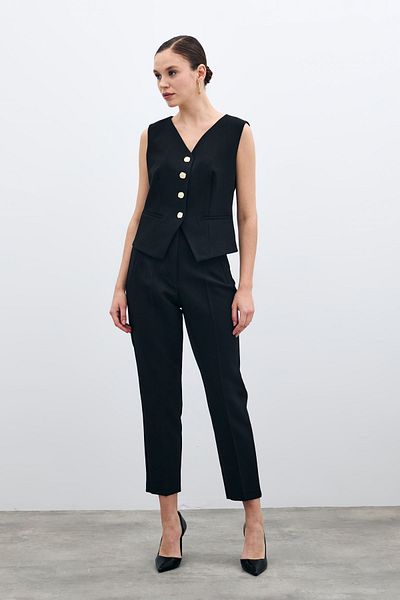 Sateen High Waist Dart Trousers - Black