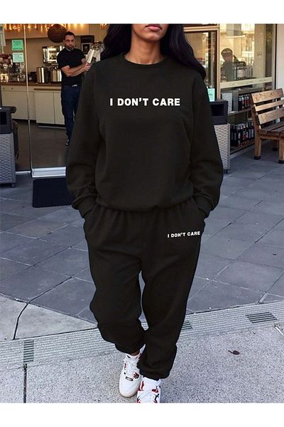 PALPİTO Γυναικείο Μαύρο Dont Care Printed Oversize Crew Neck Jogger Σετ