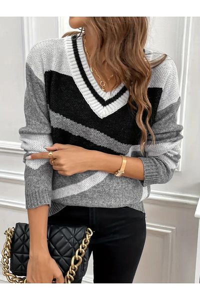 Kokosh moda Γυναικείο κοντό πλεκτό φόρεμα με μακρυμάνικο V λαιμόκοψη