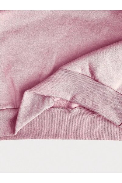 NO 601 Kadın Pembe Patlı Kapşonlu Dekolteli Oversize Sweatshirt