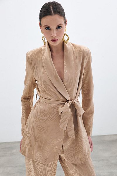 Sateen Jachetă lungă cu model cu curea - nurcă
