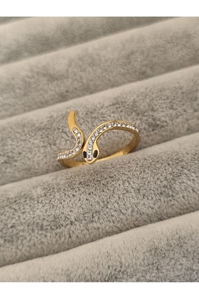 MSA TREND Women's Steel Ring Stone Snake Model Adjustable Gold Color 316 L Sterling Steel Ring