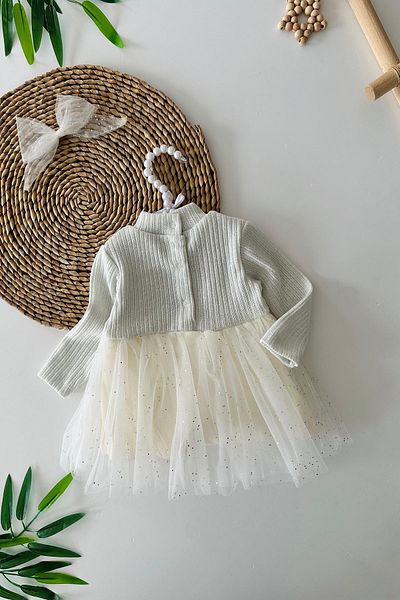 Minigimin Cicileri Gray Baby Girl Dress of My Mini - Flowers with Glitter Tutu