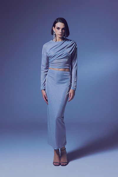 Sateen Fusta Midi Sclipici - Argintie