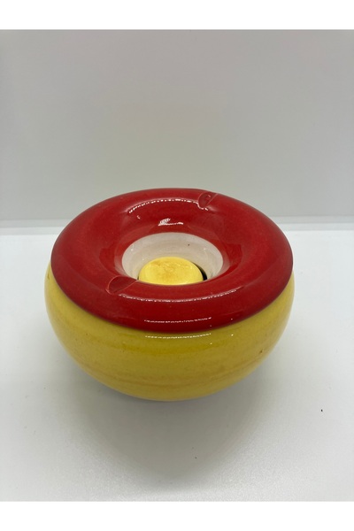 Store Yellow Red Lid Large Ashtray Handmade 18 cm