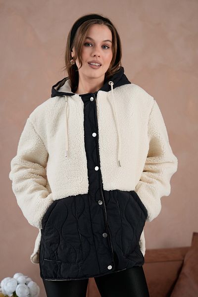 VOLT CLOTHİNG Gefütterter, gesteppter, detaillierter Plüschmantel für Damen